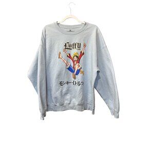 One Piece Luffy Anime Graphic Sweatshirt XL Light Blue